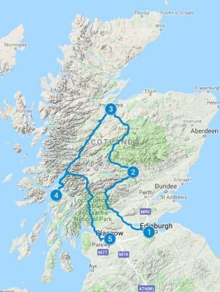 Map for 7 days in Scotland using Historic Scotland itinerary