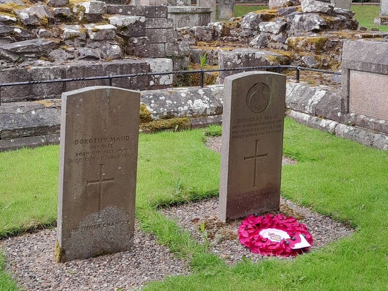 Simple gravestones of Field Marshall Haig and his wife at Dryburgh Abbey