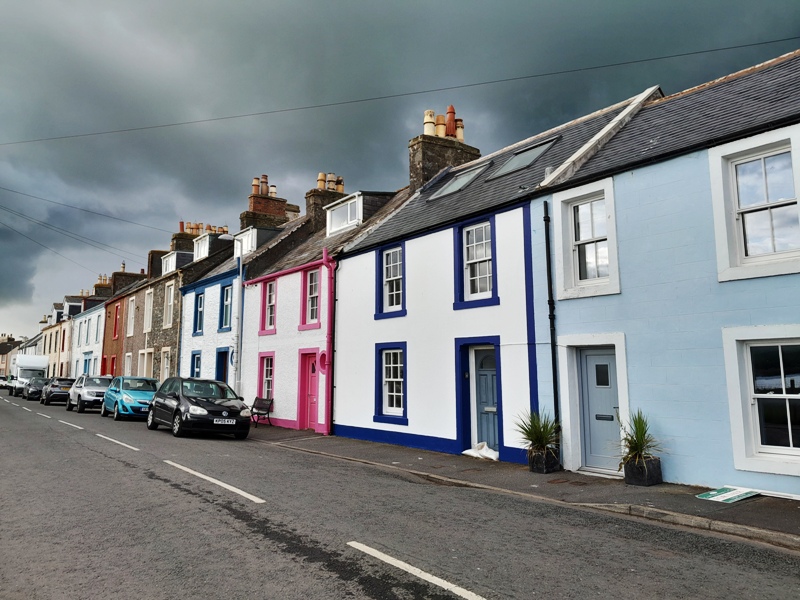 Terrace of pretty houses on Causeway at Isle of Whithorn